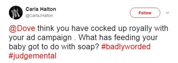 Dove yayınladığı afişlerle yeni bir kriz yarattı _96772908_babydovetweet2