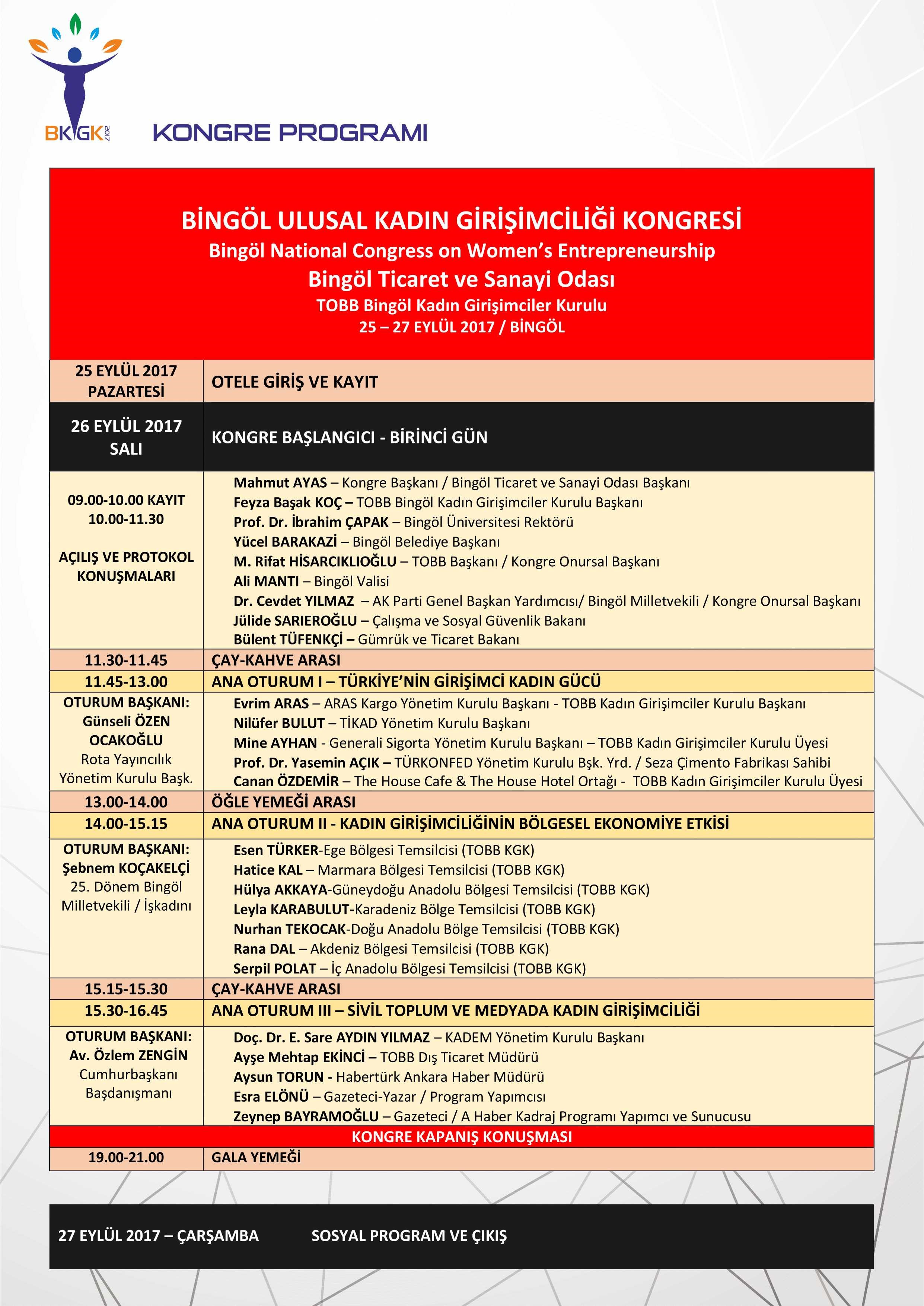 Bingöl Ulusal Kadın Girişimciliği Kongresi Başlıyor Program