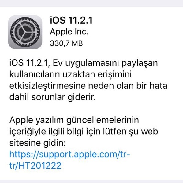 Apple'ın yeni güncellemesi iOS 11.2.1 yayınlandı ios