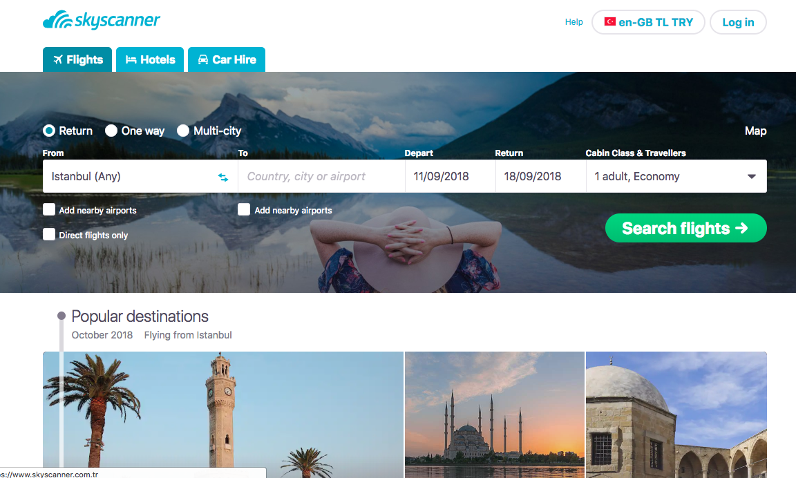 Turizm sektöründeki firmaların web sitelerinde sunduğu kullanıcı deneyimi 4.1 skyscanner
