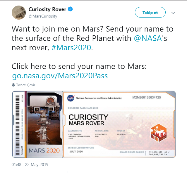 NASA "İsmini Mars'a gönderelim" projesi başlattı: Türkiye başvuruda 3. oldu NASA "İsmini Mars'a gönderelim" projesi başlattı: Türkiye başvuruda 3. oldu