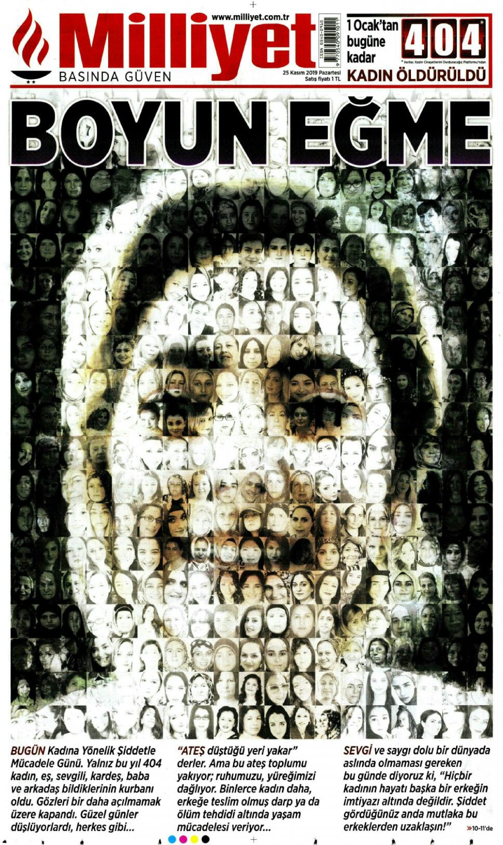 Milliyet’ten kadına yönelik şiddete karşı çarpıcı manşet: Boyun eğme