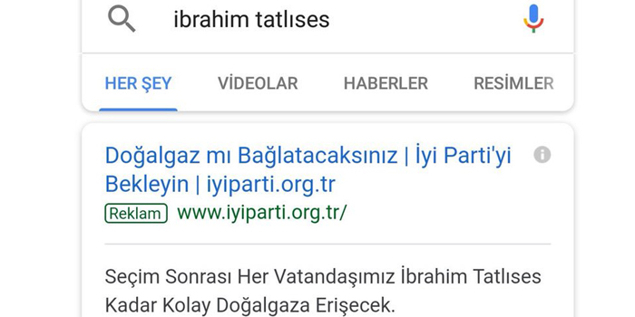 İYİ Parti'den dikkat çekici Google reklamları İYİ Parti'den dikkat çekici Google reklamları