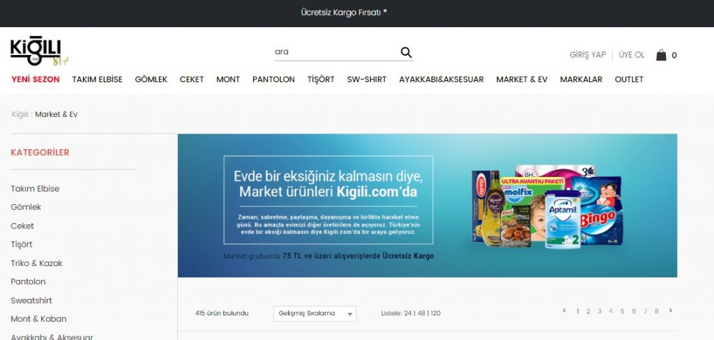 Kiğılı internet sitesinden market ürünleri satışına başladı Kiğılı internet sitesinden market ürünleri satışına başladı