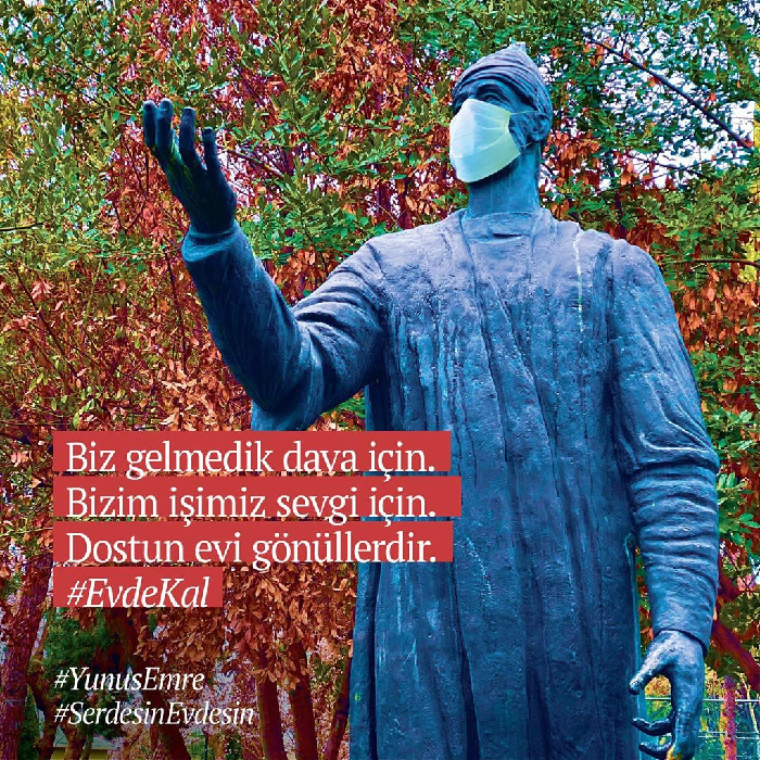 Kadıköy'deki heykeller Serdesin'le dile geldi: "#EvdeKal"