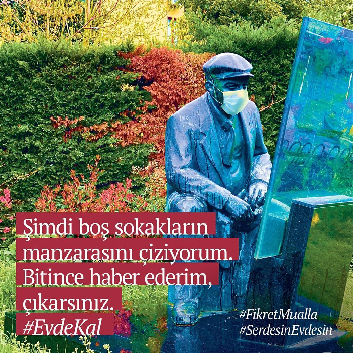 Kadıköy'deki heykeller Serdesin'le dile geldi: "#EvdeKal"