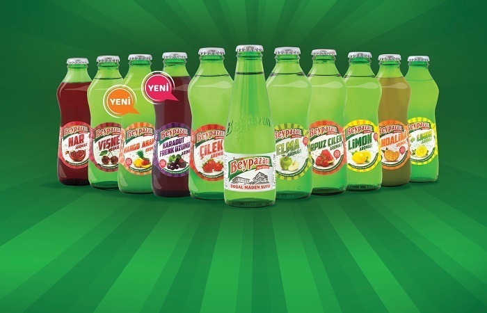 Beypazarı maden suyu meyve aromalı serisi yeni şişesinde Beypazarı maden suyu meyve aromalı serisi yeni şişesinde