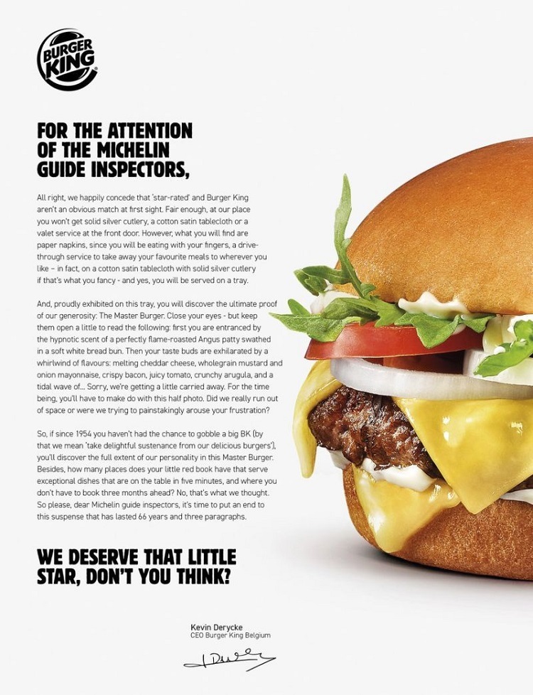 Burger King, Michelin'den yıldız istiyor!