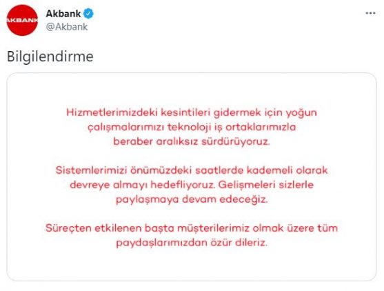 Akbank'tan sistem arızası ile ilgili yeni açıklama! Akbank'tan sistem arızası ile ilgili yeni açıklama!