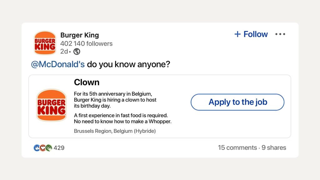 Burger King, McDonald’s’a danıştı: “Tanıdık palyaço var mı?” Burger King, McDonald’s’a danıştı: “Tanıdık palyaço var mı?”