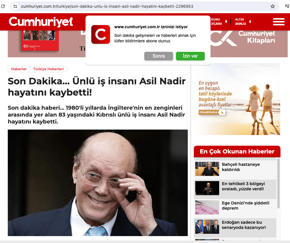 Asil Nadir'in ölüm haberi yalanlandı: Yoğun bakımda tedavisi sürüyor Asil Nadir'in ölüm haberi yalanlandı: Yoğun bakımda tedavisi sürüyor