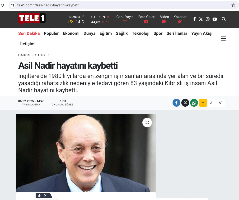 Asil Nadir'in ölüm haberi yalanlandı: Yoğun bakımda tedavisi sürüyor Asil Nadir'in ölüm haberi yalanlandı: Yoğun bakımda tedavisi sürüyor