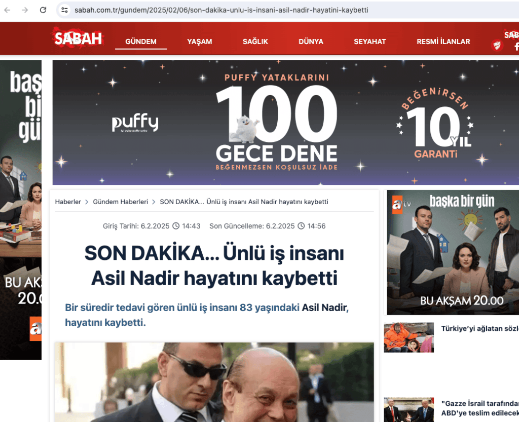 Asil Nadir'in ölüm haberi yalanlandı: Yoğun bakımda tedavisi sürüyor Asil Nadir'in ölüm haberi yalanlandı: Yoğun bakımda tedavisi sürüyor