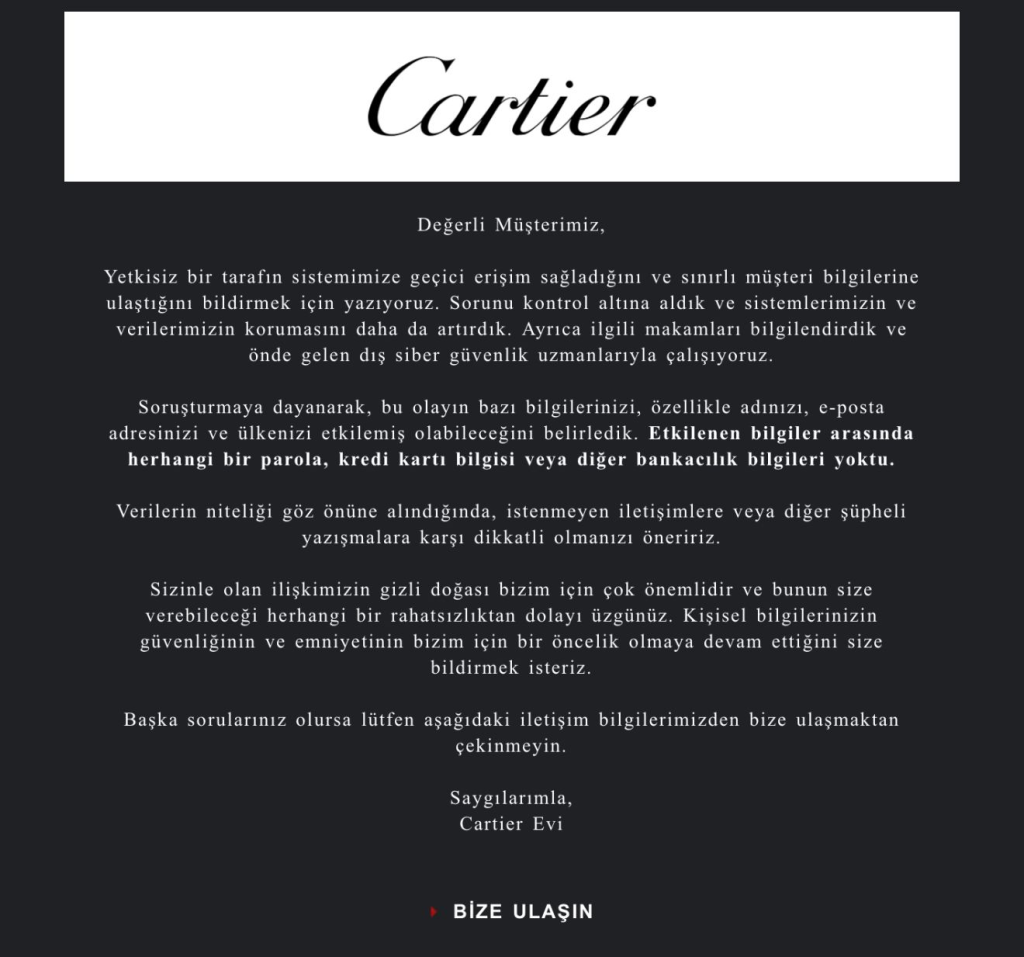 Cartier'in müşteri verileri çalındı! Cartier'in müşteri verileri çalındı!