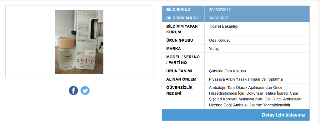 Ticaret Bakanlığı'ndan Yataş oda kokusu için toplatma kararı! Ticaret Bakanlığı'ndan Yataş oda kokusu için toplatma kararı!