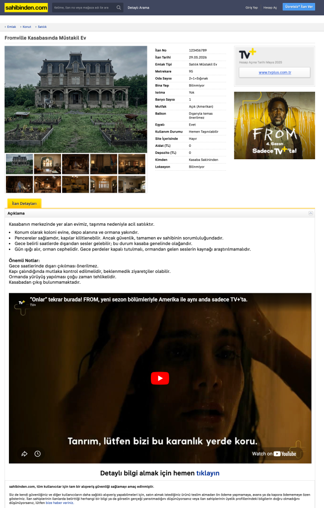 TV+’tan FROM dizisine çarpıcı iletişim: Çıkışı olmayan kasabada "sahibinden" satılık ev! TV+’tan FROM dizisine çarpıcı iletişim: Çıkışı olmayan kasabada "sahibinden" satılık ev!
