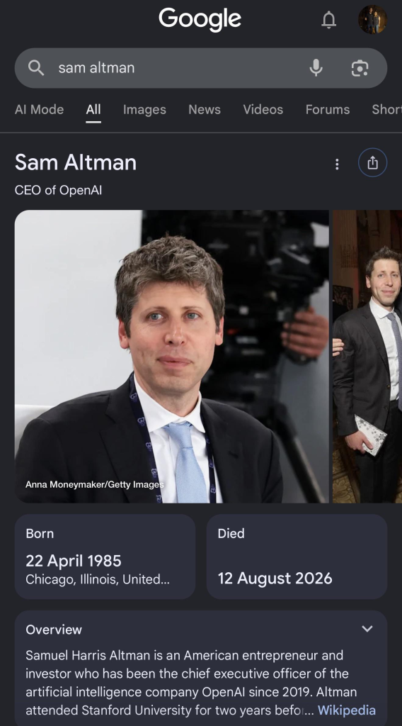 Google, Sam Altman’ı "yanlışlıkla" ölü ilan etti