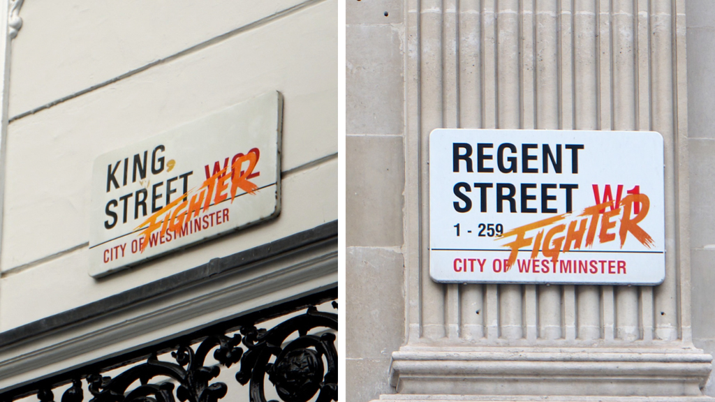 Street Fighter, Londra’nın sokak tabelalarını reklam alanına dönüştürdü Street Fighter, Londra’nın sokak tabelalarını reklam alanına dönüştürdü